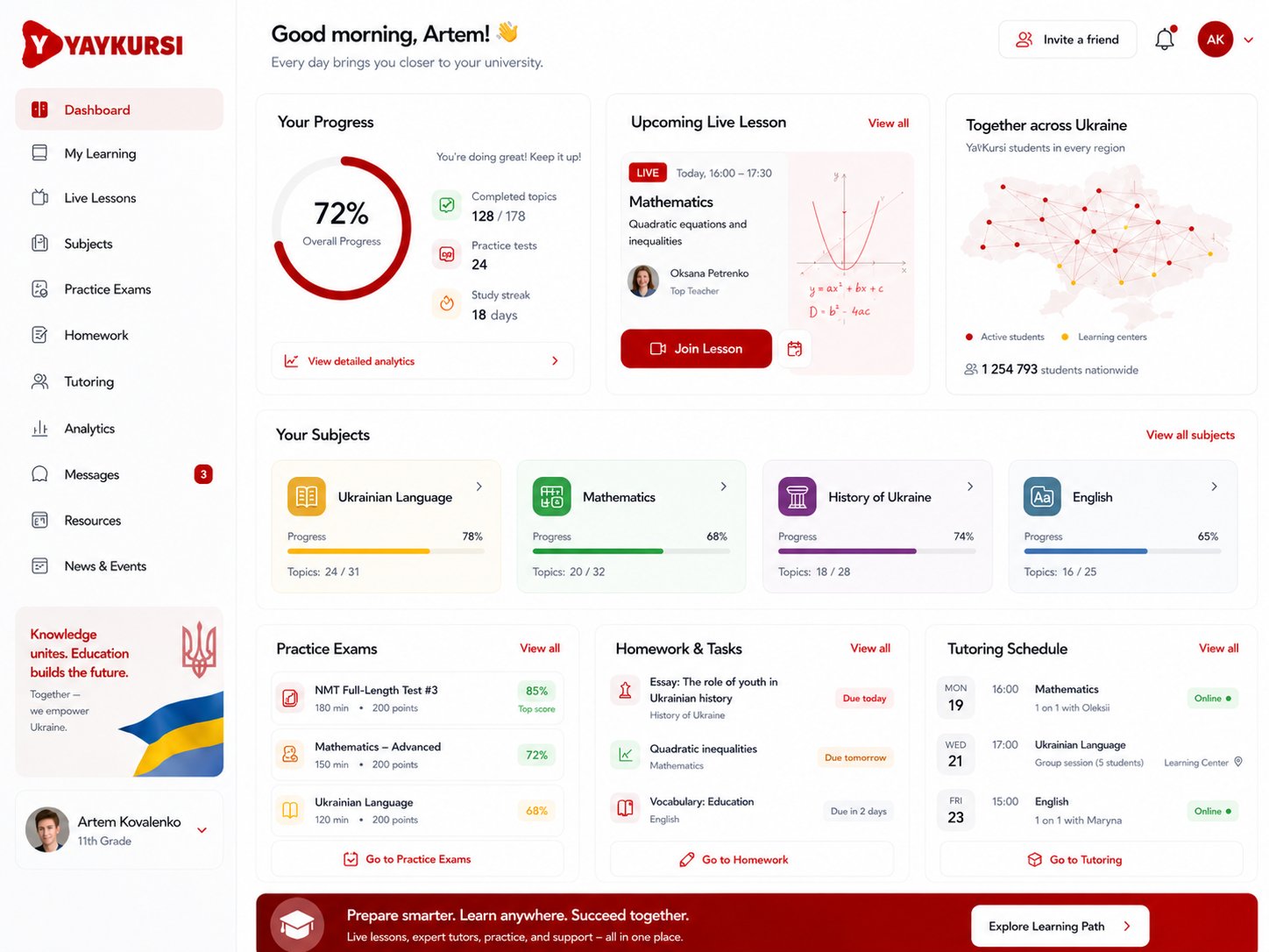 YaVkursi platform student dashboard